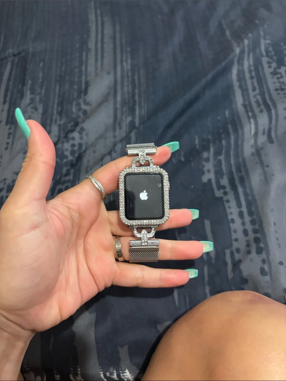 Apple Silver Mesh Smartwatch Band with Crystal Accent Connectors